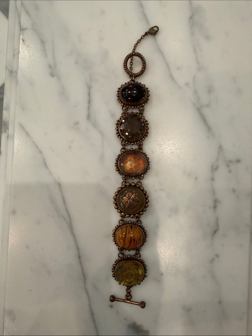 Stephen Dweck Bronze-Tone Bracelet with Amber, Brown and Olive Cabochons